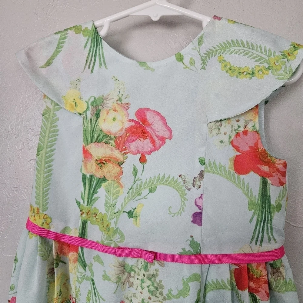 Ted Baker Little Girls 5 Blue Green Pink Floral Dress Spring Easter Colorful